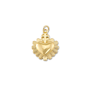 TQ Metall Brass Anh&auml;nger Heart with Cross Gold