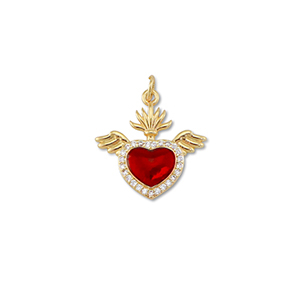 TQ Metall Brass Anh&auml;nger Heart with Wings Gold-red