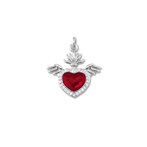 TQ Metall Brass Anh&auml;nger Heart with Wings Silver-red