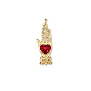 TQ Metall Brass Anh&auml;nger Hand with Heart Gold-red