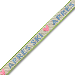 Schmucktextband "Apr&egrave;s ski" Off white-blue-light pink-green