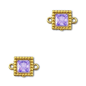 Zwischenst&uuml;cke aus Stainless Steel - Rostfreiem Stahl Zirkonia Square Gold-purple
