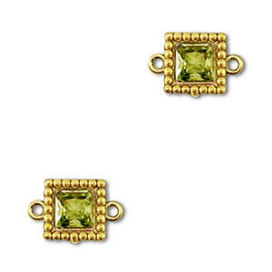 Zwischenst&uuml;cke aus Stainless Steel - Rostfreiem Stahl Zirkonia Square Gold-lime green