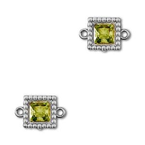 Zwischenst&uuml;cke aus Stainless Steel - Rostfreiem Stahl Zirkonia Square Silver-lime green