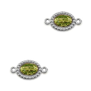 Zwischenst&uuml;cke aus Stainless Steel - Rostfreiem Stahl Zirkonia Oval Silver-lime green