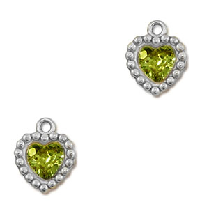 Anh&auml;nger aus Stainless Steel - Rostfreiem Stahl Zirkonia Heart Silver-lime green