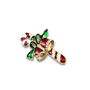 Broschen Candy Cane with Christmas Bells Gold-red-green-white