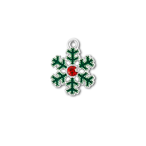 Anh&auml;nger Metall Zirkonia Snowflake Silber-gr&uuml;n-rot