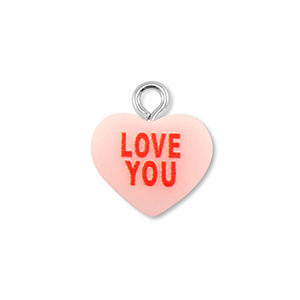 Anh&auml;nger aus Resin Heart "LOVE YOU" Light pink-red