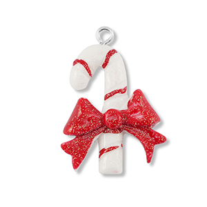 Anh&auml;nger aus Resin Candy Cane with Bow White-red