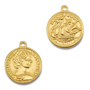 Anh&auml;nger aus Stainless Steel - Rostfreiem Stahl Coin with Ship/Face Gold
