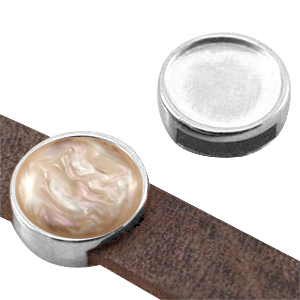 Metall DQ Schieber Fassungen f&uuml;r 12mm Cabochon (f&uuml;r  Leder flach 8mm) Antik silber (Nickelfrei)
