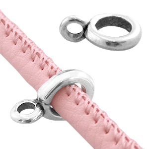 Anh&auml;nger DQ Metall mit &Ouml;se (f&uuml;r 4mm Leder gesteppt) Antik silber (Nickelfrei)