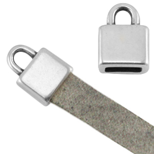 Metall DQ Endkappen viereckig (f&uuml;r 5mm flach Leder) Antik silber (Nickelfrei)