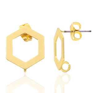 Zubeh&ouml;r Metall DQ Earpin Hexagon mit &Ouml;se Gold (Nickelfrei)