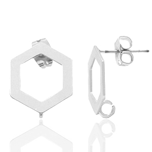 Zubeh&ouml;r Metall DQ Earpin Hexagon mit &Ouml;se Antik silber (Nickelfrei)
