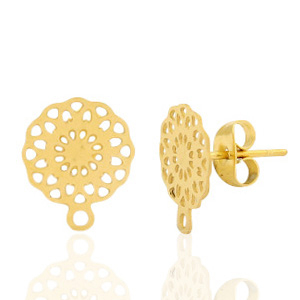 Stainless Steel - Rostfrei Stahl Ohrringe / Ohrstecker Flower mit &Ouml;se Gold