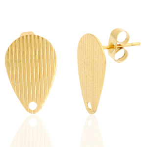 Stainless Steel - Rostfrei Stahl Ohrringe / Ohrstecker Tropfen mit &Ouml;se Gold