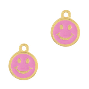 Anh&auml;nger Metall DQ Smiley Gold-magenta pink (Nickelfrei)