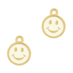 Anh&auml;nger Metall DQ Smiley Gold-ivory white (Nickelfrei)