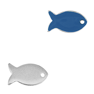 Anh&auml;nger Metall DQ Fish Antik silber-cerulean blue (nikkelvrij)