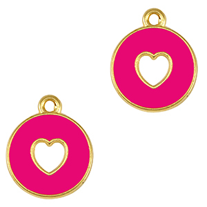 Anh&auml;nger Metall DQ Heart Gold-neon fuchsia pink (nikkelvrij)