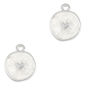Anh&auml;nger Metall DQ Heart Antik silber-pearl white (nikkelvrij)