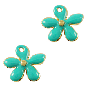 Anh&auml;nger Metall DQ Flower Gold-turquoise (Nickelfrei)