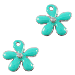Anh&auml;nger Metall DQ Flower Antik silber-turquoise (Nickelfrei)