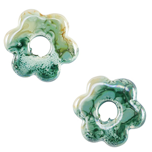Perlen Griechische Keramik DQ Flower Ocean wave green-brown