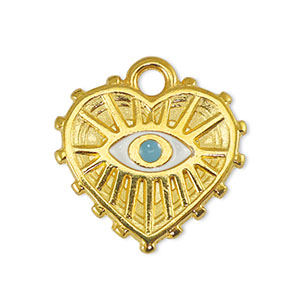 Anh&auml;nger Metall DQ Evil Eye Heart White-Light Blue-Gold (Nickelfrei)