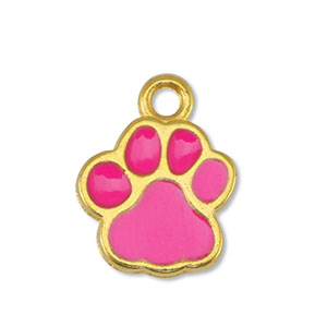 Anh&auml;nger Metall DQ Dog Paw Fuchsia-Gold (Nickelfrei)