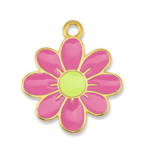 Anh&auml;nger Metall DQ Flower Pink-Lime Yellow-Gold (Nickelfrei)