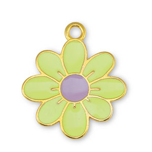 Anh&auml;nger Metall DQ Flower Lime Yellow-Lilac-Gold (Nickelfrei)