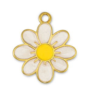 Anh&auml;nger Metall DQ Flower Pearl White-Yellow-Gold (Nickelfrei)