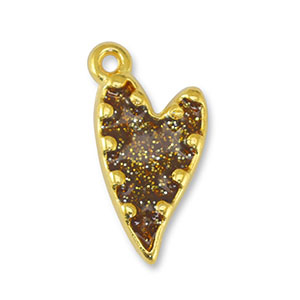 Anh&auml;nger Metall DQ Heart Glitter Topaz-Gold (Nickelfrei)