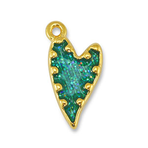 Anh&auml;nger Metall DQ Heart Glitter Turquoise-Gold (Nickelfrei)