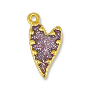 Anh&auml;nger Metall DQ Heart Glitter Lilac-Gold (Nickelfrei)