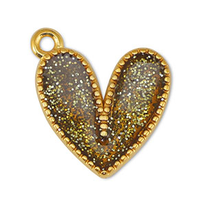 Anh&auml;nger Metall DQ Heart Glitter Topaz-Gold (Nickelfrei)