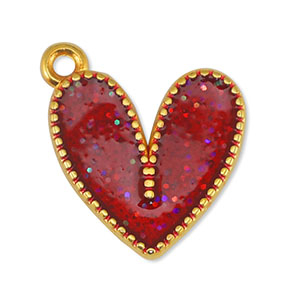 Anh&auml;nger Metall DQ Heart Glitter Red-Gold (Nickelfrei)