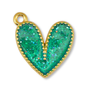 Anh&auml;nger Metall DQ Heart Glitter Turquoise-Gold (Nickelfrei)