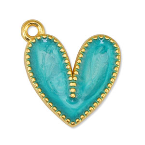 Anh&auml;nger Metall DQ Heart Pearl Turquoise-Gold (Nickelfrei)