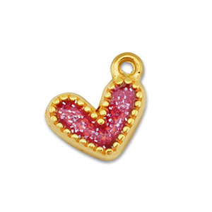 Anh&auml;nger Metall DQ Heart Gold-glitter pink (Nickelfrei)