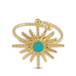 Stainless Steel - Rostfrei Stahl Ringe Enamel Star Gold-turquoise blue