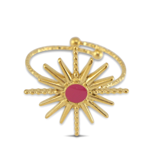 Stainless Steel - Rostfrei Stahl Ringe Enamel Star Gold-dark pink