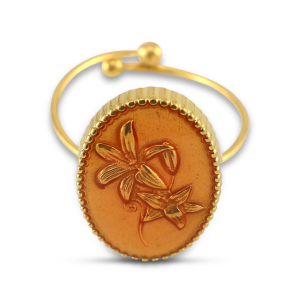 Stainless Steel - Rostfrei Stahl Ringe Enamel Oval with Flower Gold-salmon pink