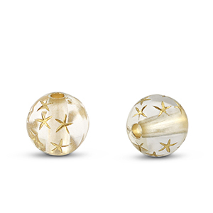 Perlen Acryl Round with Stars Transparent-gold
