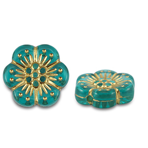 Perlen Acryl Flower Turquoise blue-gold