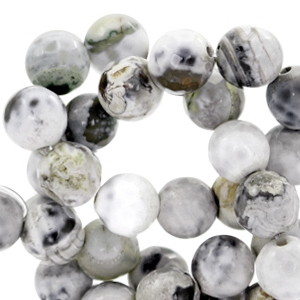 Perle Halb Edelstein 8mm gschliffen White-grey opal