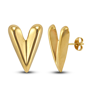 Stainless Steel - Rostfrei Stahl Ohrringe / Ohrstecker Heart Gold